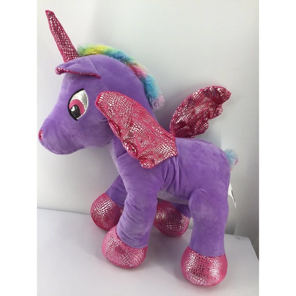 Calplush Winged Unicorn Plush Purple Pink Sparkle Rainbow Mane Tail 16" High - Picture 11 of 12